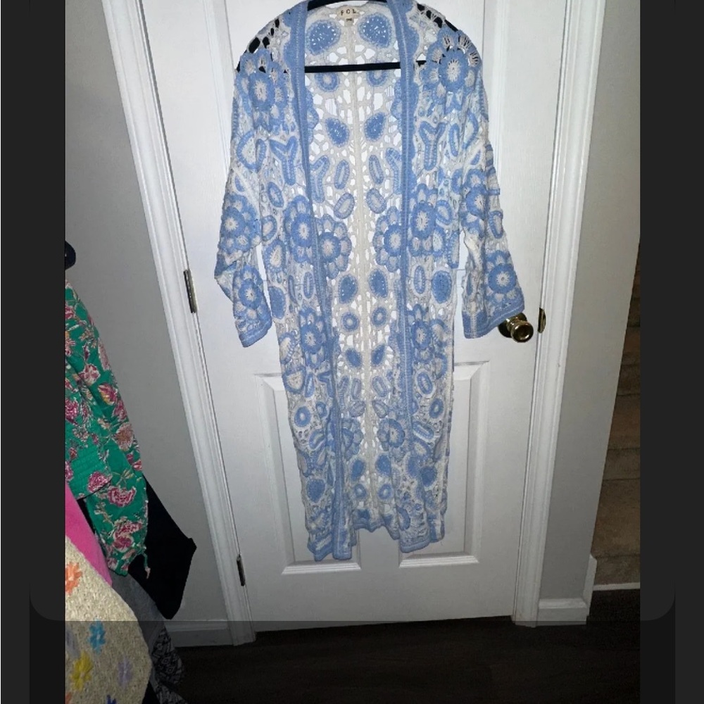 POL Blue and White Crochet Cardigan